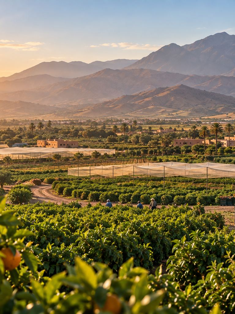 Fresh Marqet orchards at sunset