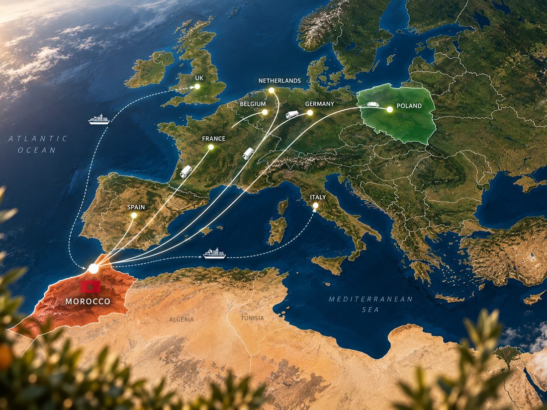 Fresh Marqet trade route, Morocco to Europe