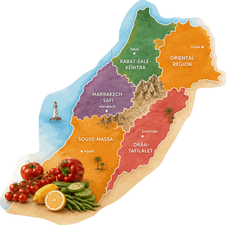 Map of Fresh Marqet's five Moroccan sourcing regions